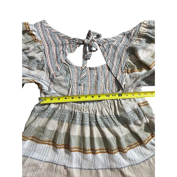 Free People Striped Puff Sleeve Mini Dress Cottage Core Boho Smocked Dress Sz L - Picture 15 of 16